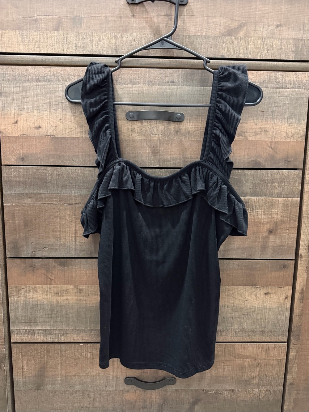 Black Ruffle Strap Tank Top